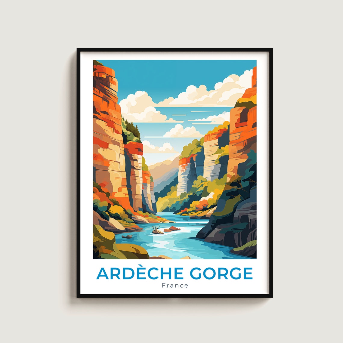 Ardeche Gorge France Limestone Cliffs Turquoise River Travel Poster
