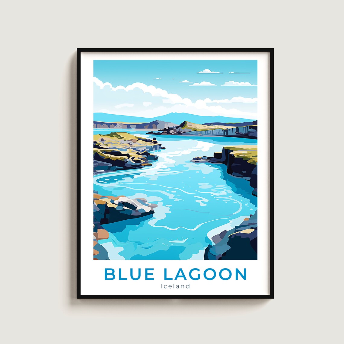 Blue Lagoon Iceland Geothermal Spa Milky Water Vintage Travel Poster