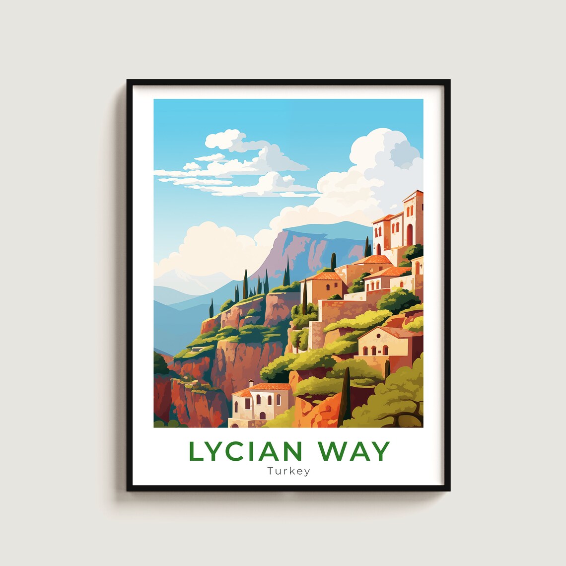 Lycian Way Turkey Cliffside Village Poster Mountains Travel Art