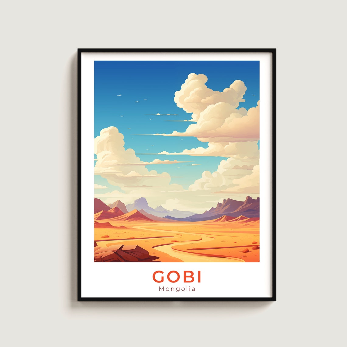 Gobi Desert Mongolia Travel Poster for Asian Desert Home Decor