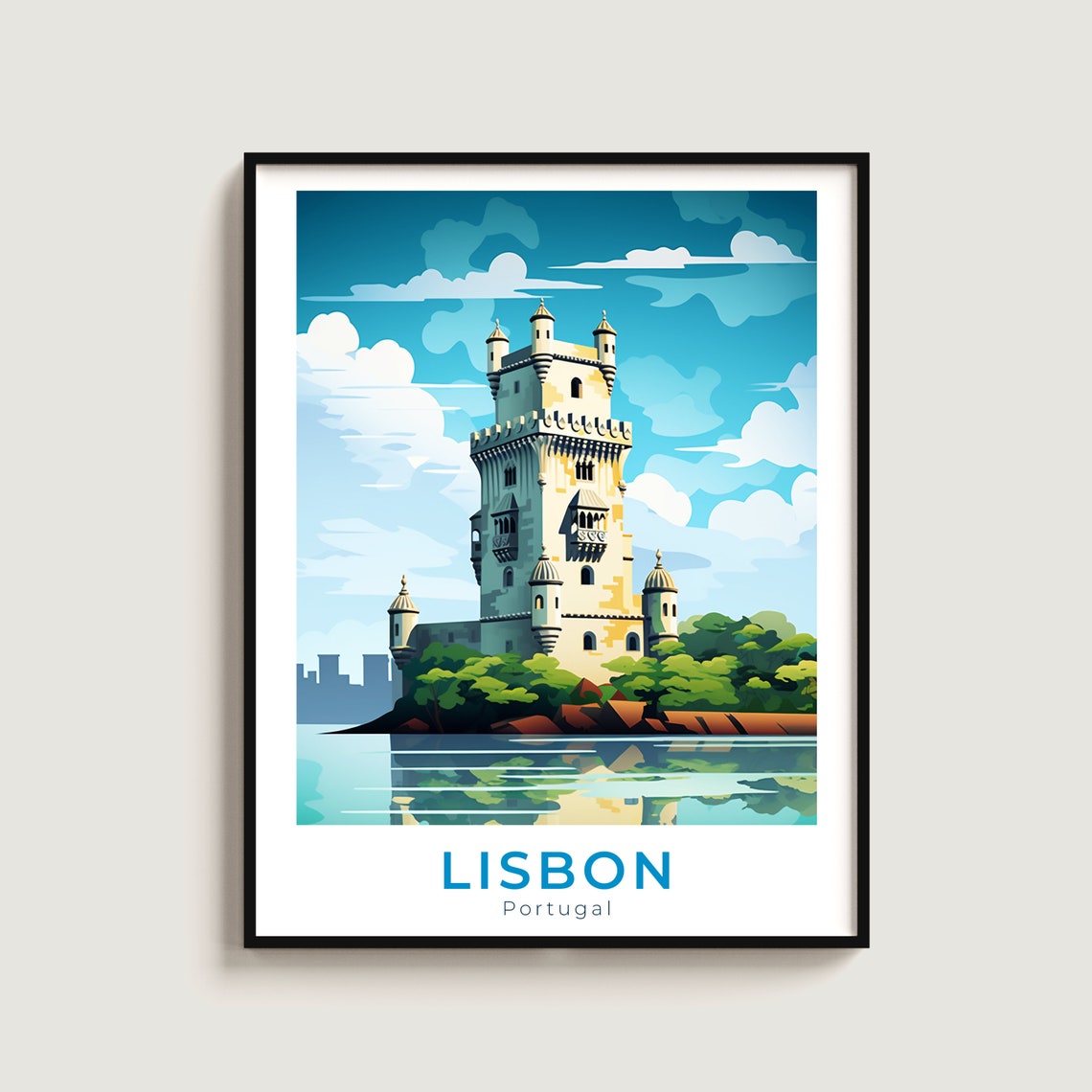 Lisbon Portugal Belem Tower Riverside Historic Landmark Travel Poster