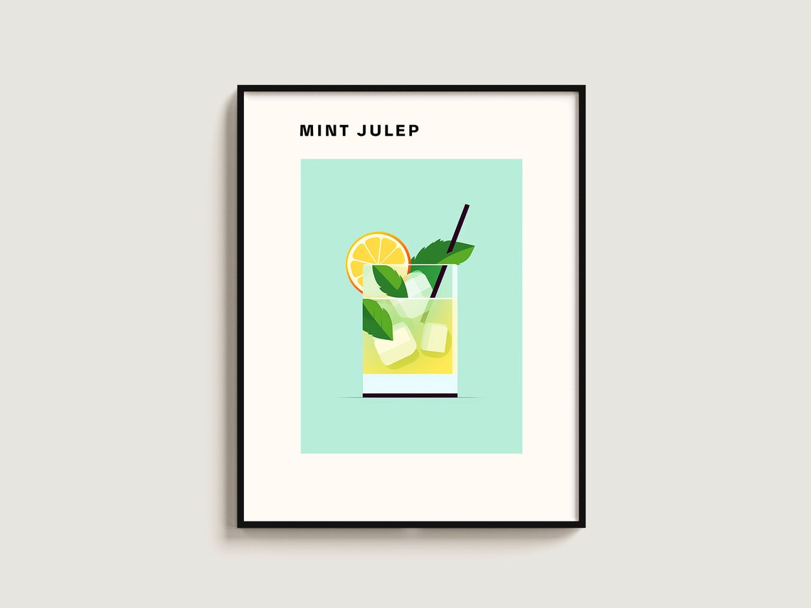 Mint Julep Fresh Mint Cocktail Minimalist Illustration Decor Poster