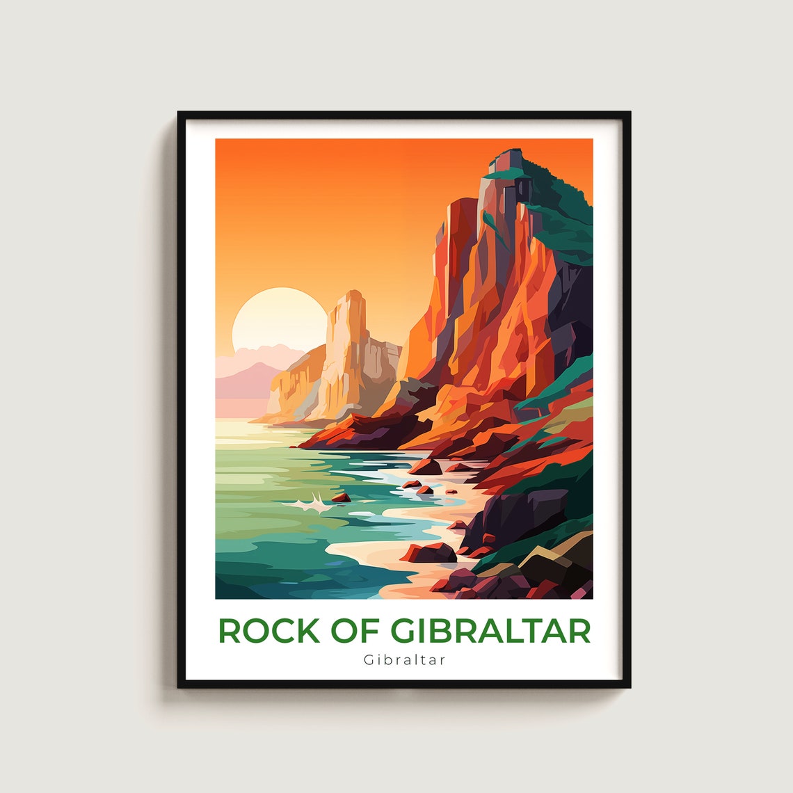 Rock Of Gibraltar Sunset Sea Cliffs Strait Travel Art Poster