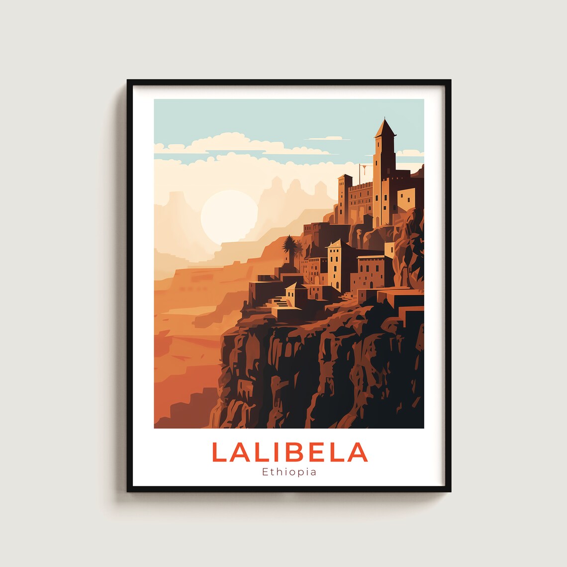 Lalibela Ethiopia Sunset Cliffs Ancient Stone Travel Poster Art