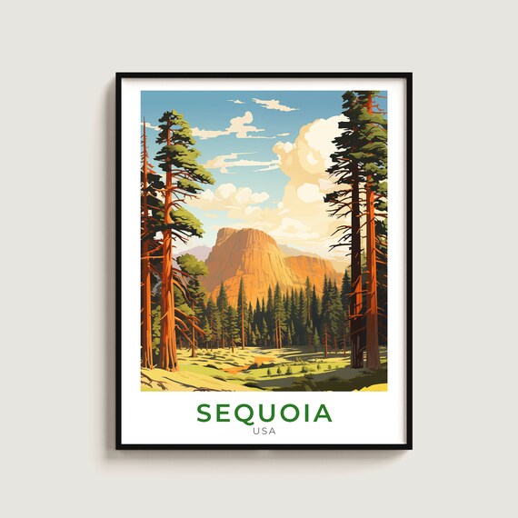 Sequoia USA Giant Redwood Forest Golden Granite Dome Travel Poster