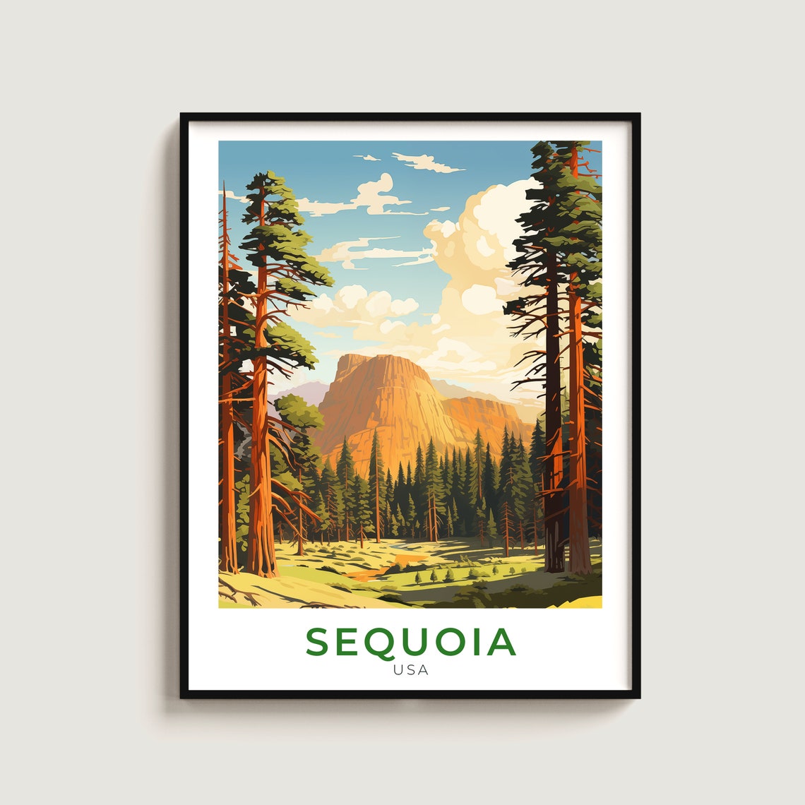 Sequoia USA Giant Redwood Forest Golden Granite Dome Travel Poster