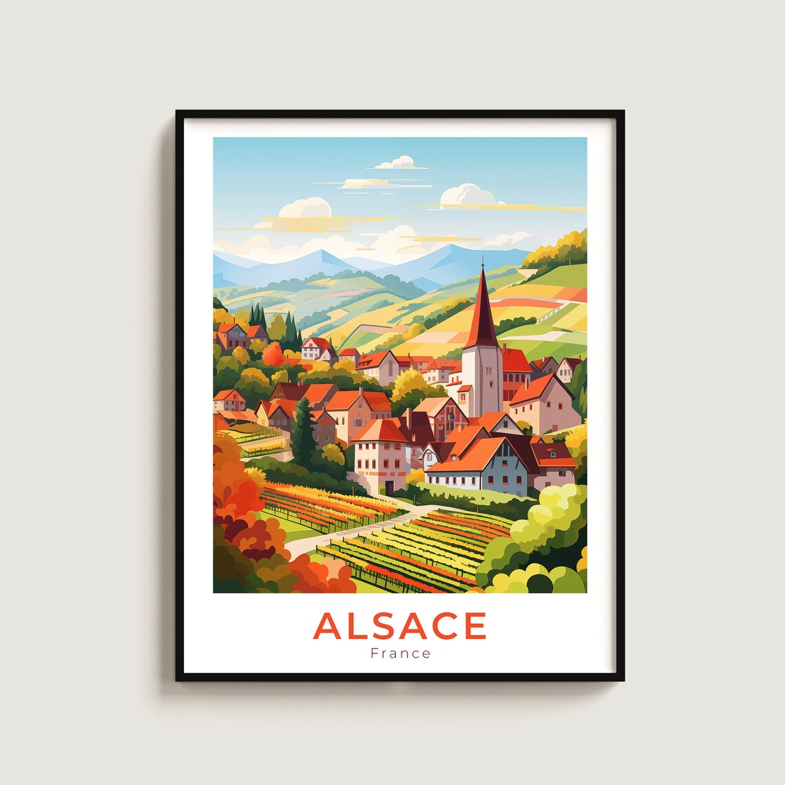 Alsace France Village Travel Poster Vineyard Valley Scenic Art