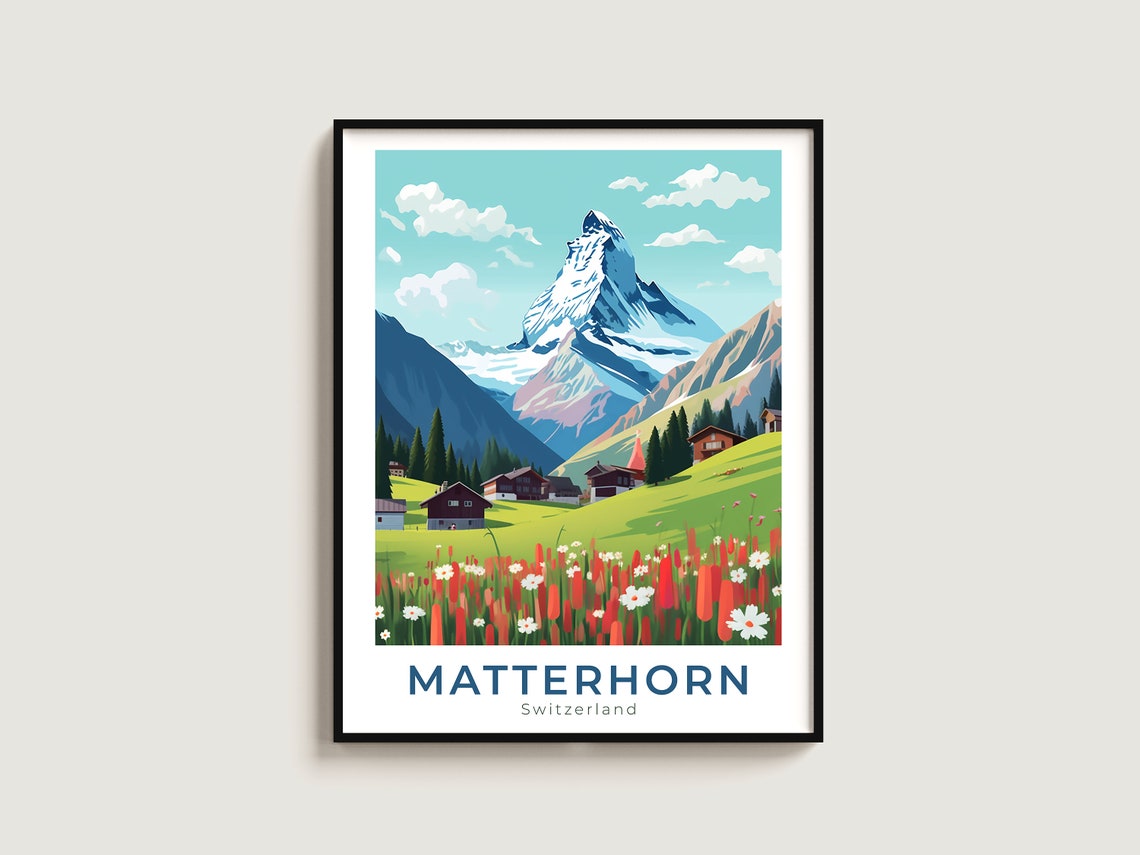 Matterhorn Switzerland Alpine Meadow Flower Travel Art Poster