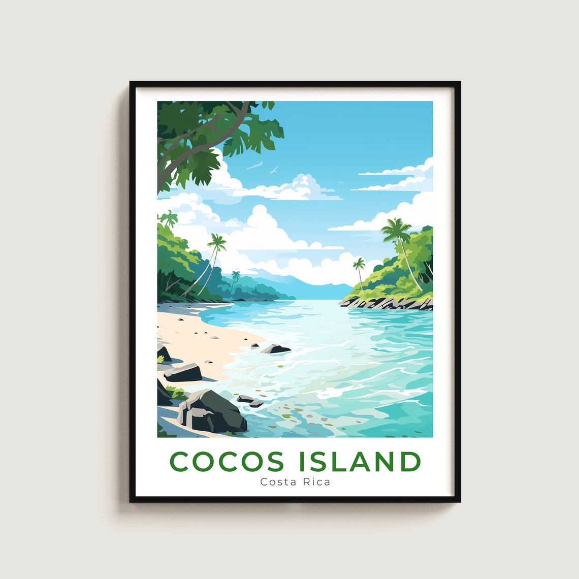 Cocos Island Costa Rica Tropical Beach Palm Tree Travel Poster