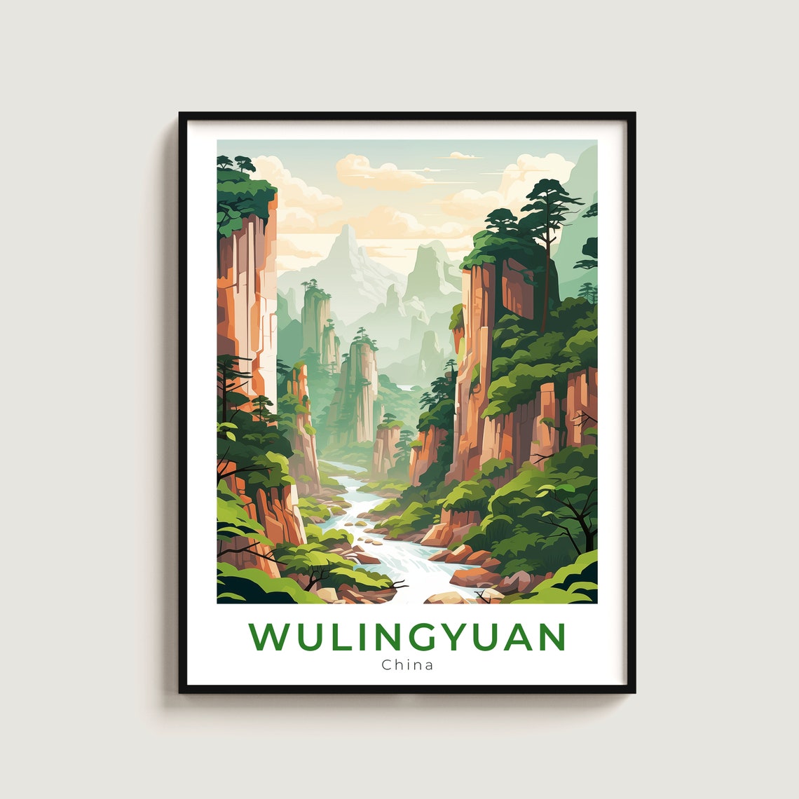 Wulingyuan China Stone Pillars Travel Poster for Asian Landscape Art