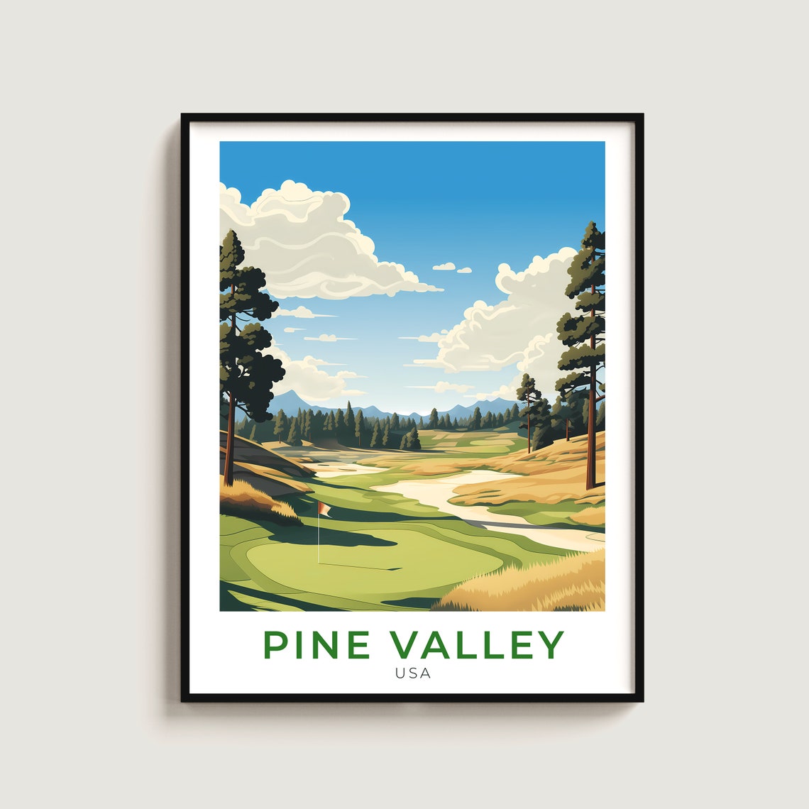 Pine Valley USA Golf Course Flagstick Pine Fairway Travel Poster