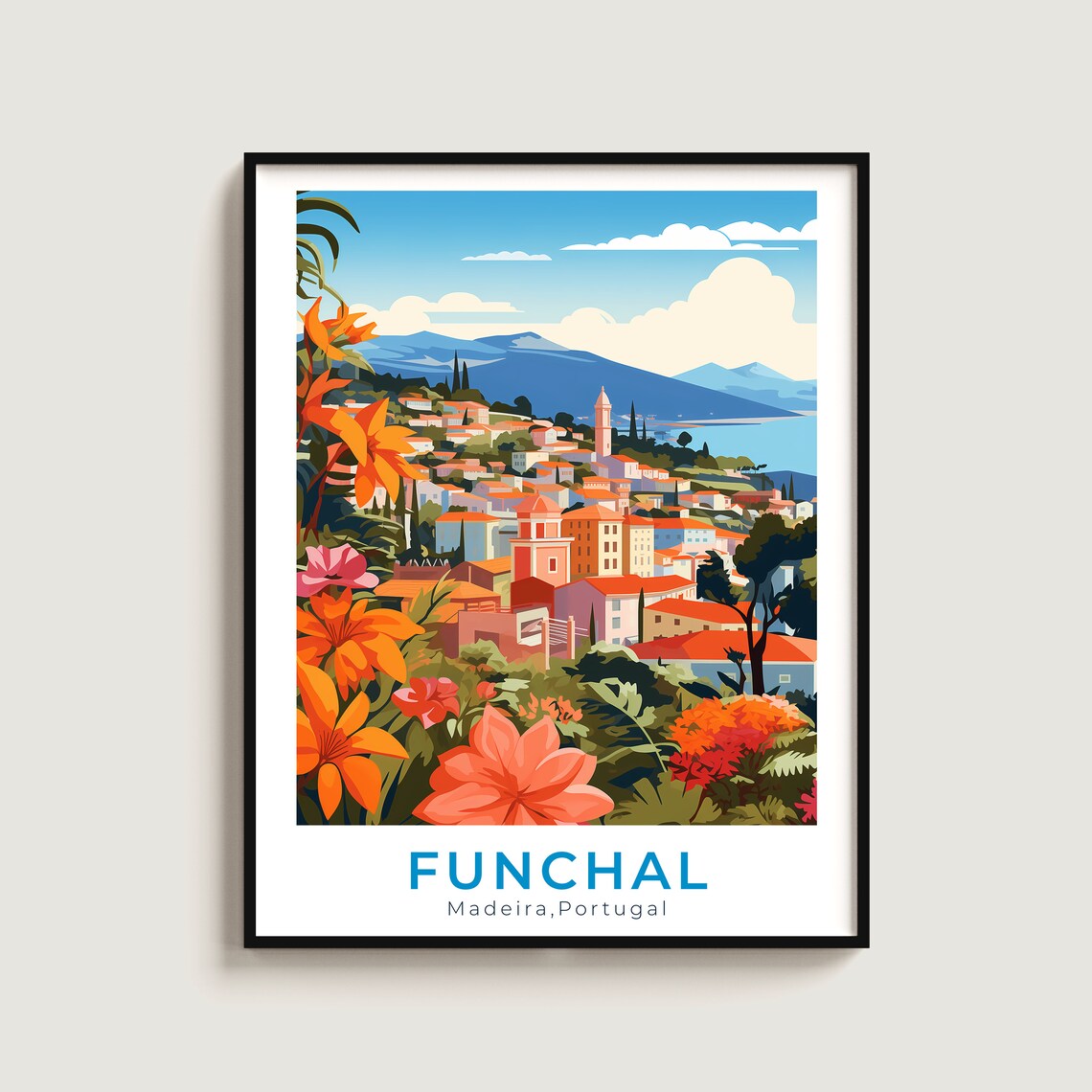 Funchal Madeira Portugal Flower Town Coast Vintage Travel Poster