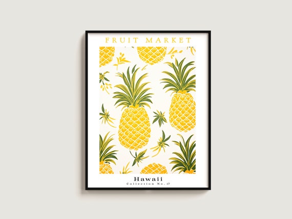 Pineapple Fruit Poster Gift Hawaii Market Print Botanical Art