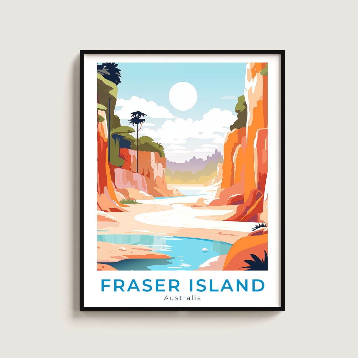Fraser Island Australia Red Cliffs Beach Travel Vintage Poster