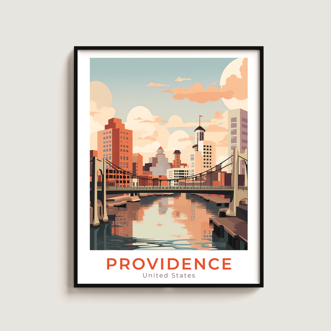 Providence Rhode Island Downtown Skyline River Bridge Sunset Poster