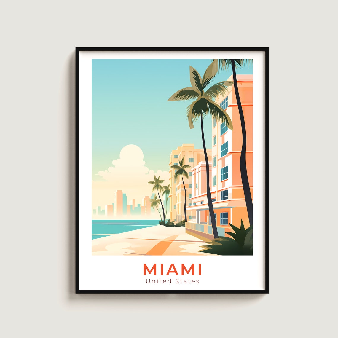 Miami Florida Ocean Drive Art Deco District Beach Scene Travel Poster