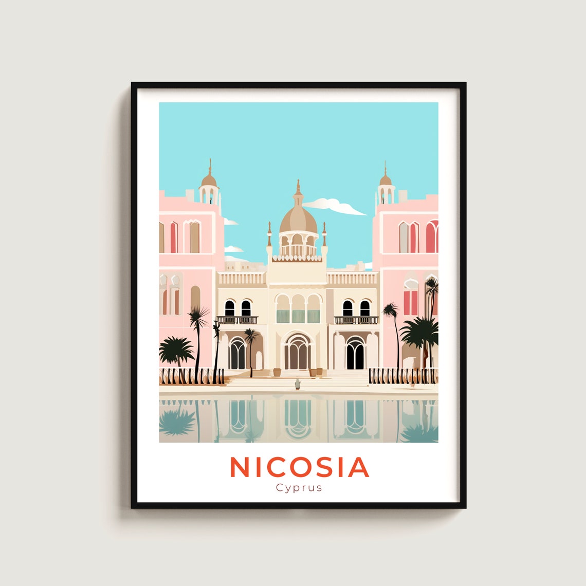 Nicosia Cyprus Pink Palace Domed Architecture Old City Travel Poster