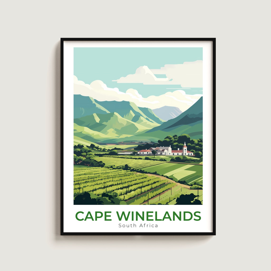 Cape Winelands South Africa Mountains Vineyards Travel Poster