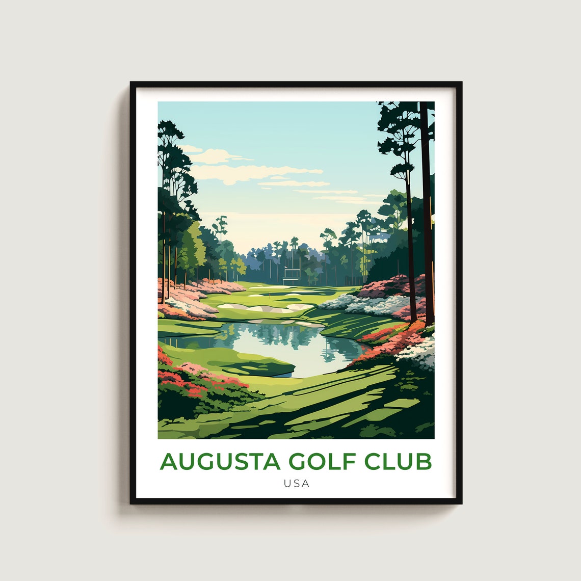 Augusta National Golf Course Blooming Azaleas Pine Trees Wall Art