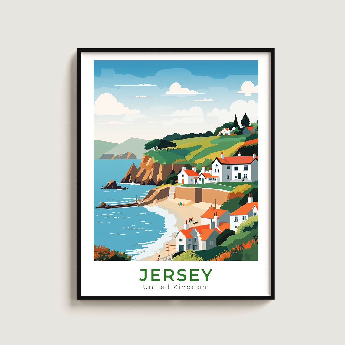 Jersey United Kingdom Coastal Cottages Beach Cove Travel Poster