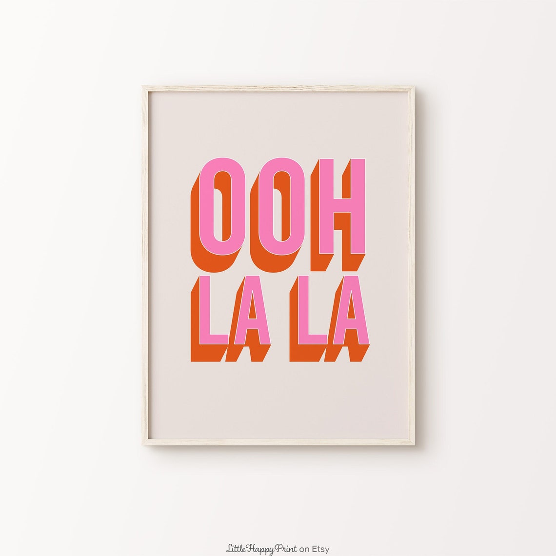 Fun Ooh La La Pink Orange Retro 3D Block Letter French Poster