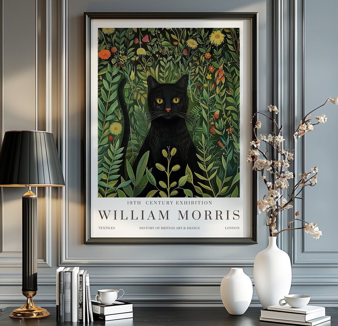 William Morris Print, Black Cat Kitchen Art Print