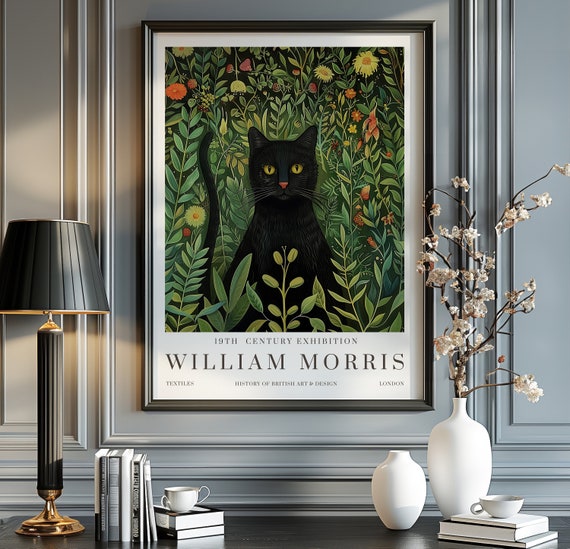William Morris Print, Black Cat Kitchen Art Print