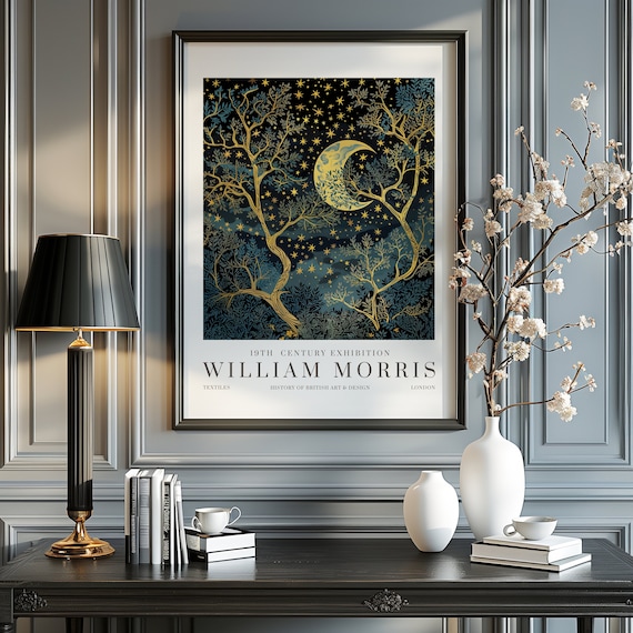 William Morris Moon Stars Print Exhibition Poster Vintage Wall Art Textiles