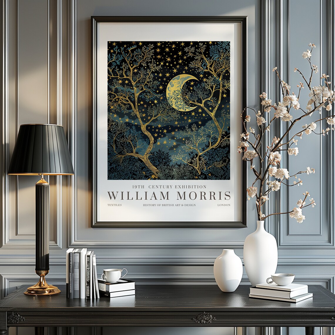 William Morris Moon Stars Print Exhibition Poster Vintage Wall Art Textiles