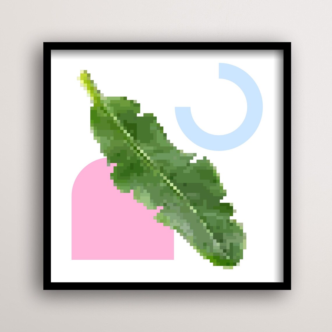 Pixel Banana Leaf Tropical Retro Game Botanical Art