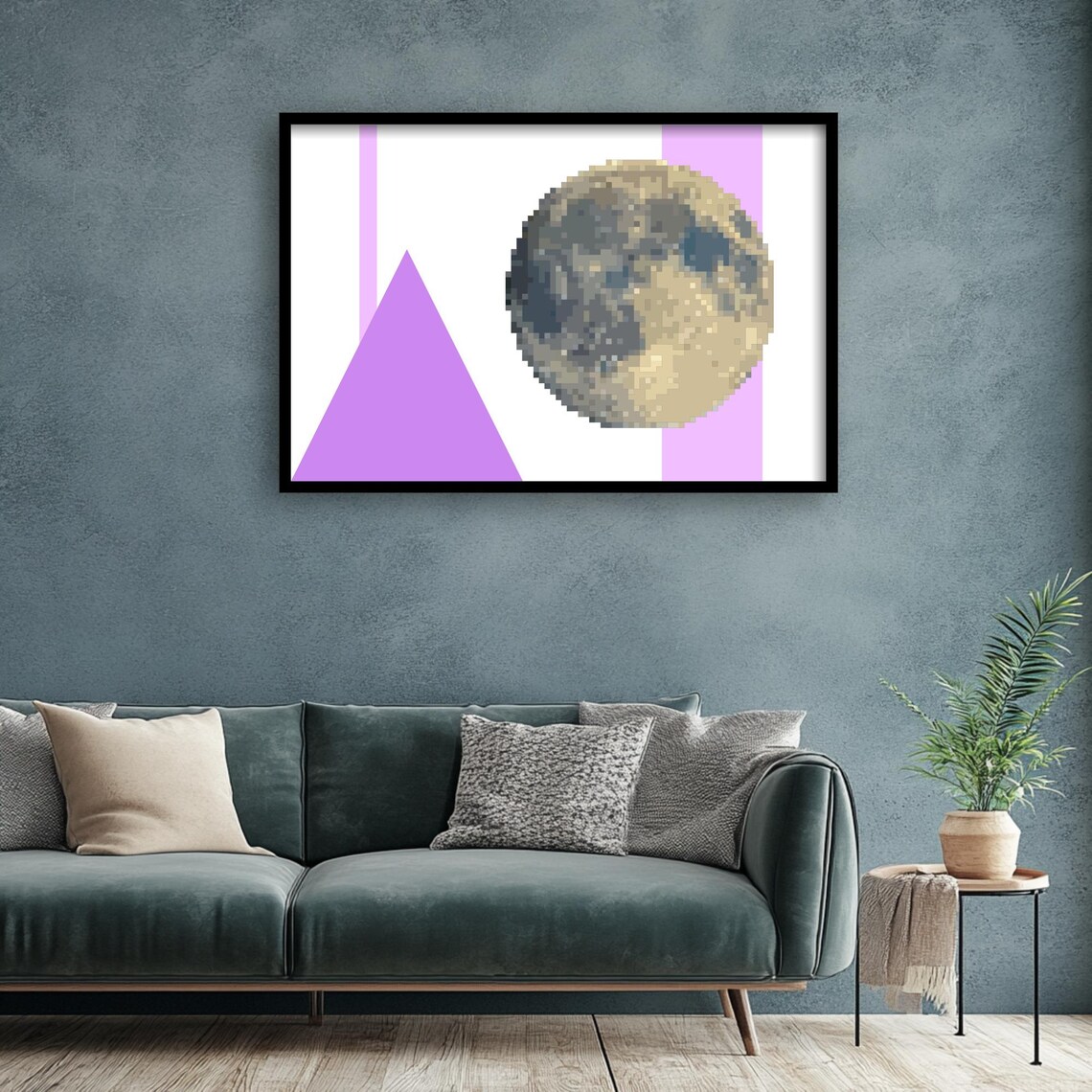 Retro Game Moon Pixel Art, Geometric Space Decor - Image 4