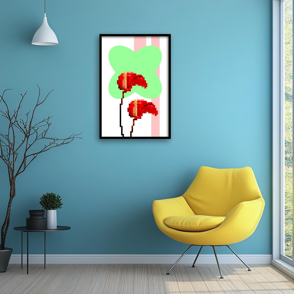 Pixel Anthurium Art Print, Retro Botanical Decor - Image 3