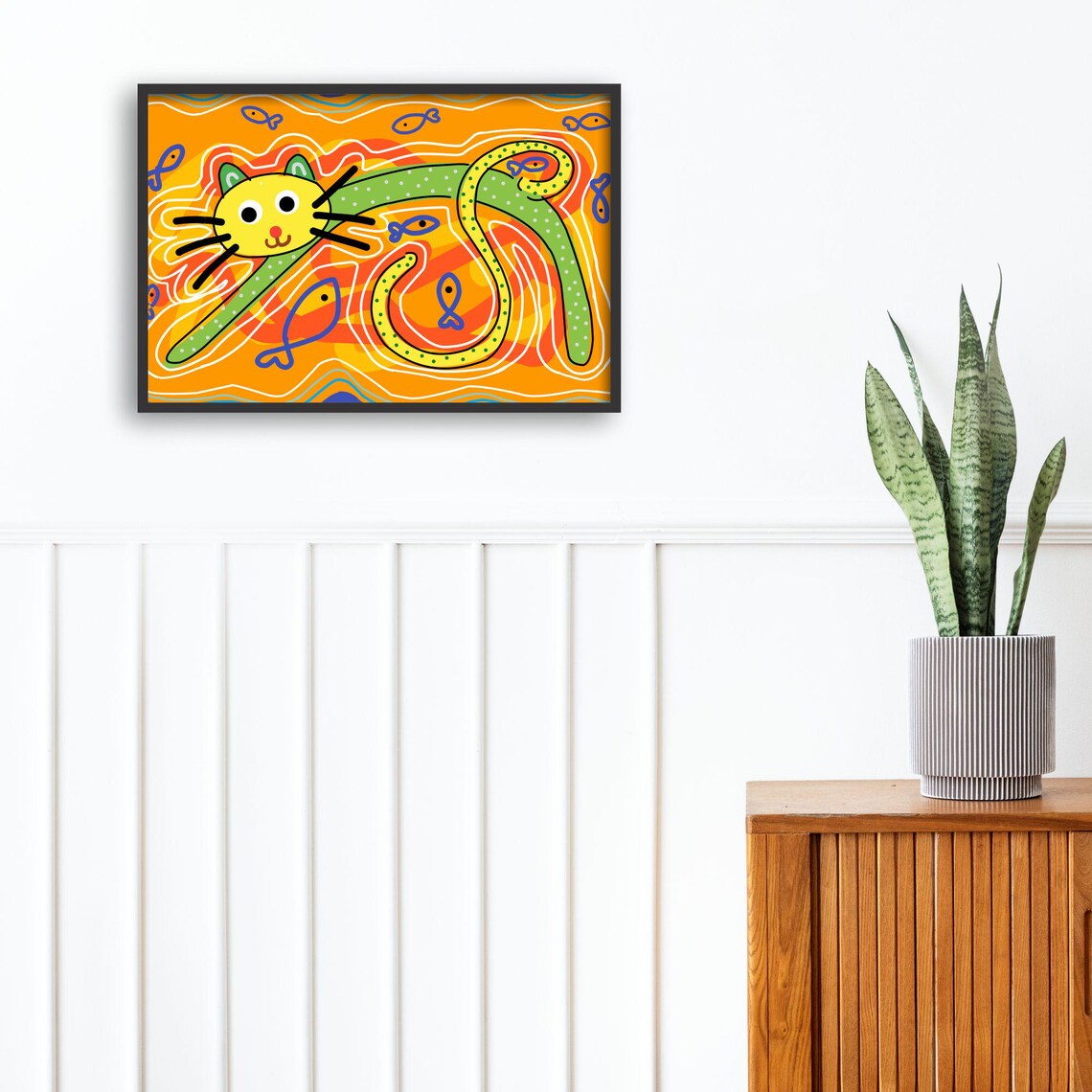 Whimsical Cat Art, Playful Boho Animal Decor - Image 3