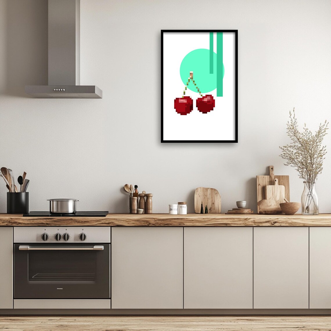 Pixel Cherry Art, Retro Fruit Kitchen Decor - Image 4