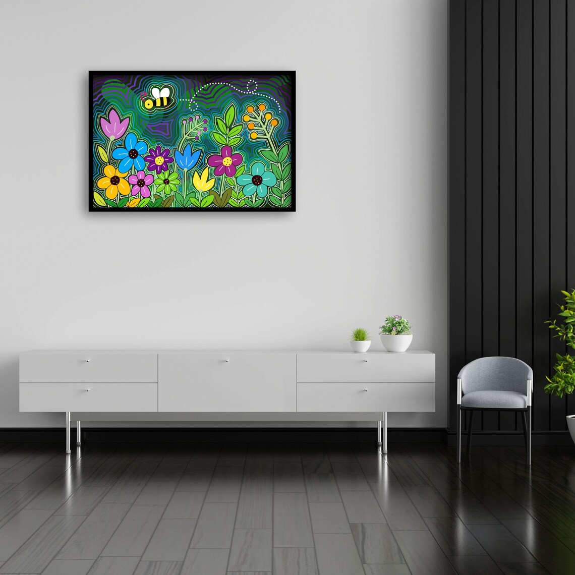 Flower And Bee Art, Whimsical Boho Garden Decor - Image 4