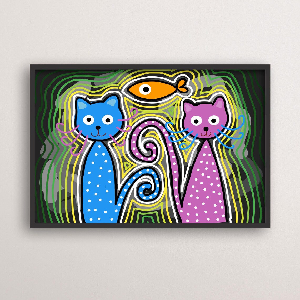 Whimsical Cat Couple, Boho Polka Dot Cats Poster