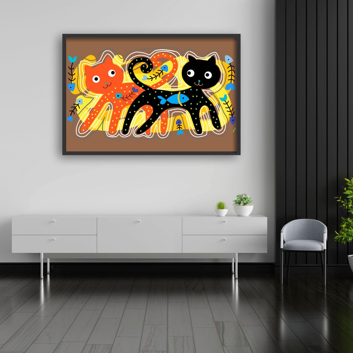 Whimsical Cat Illustration, Kids Room Boho Decor - Image 4