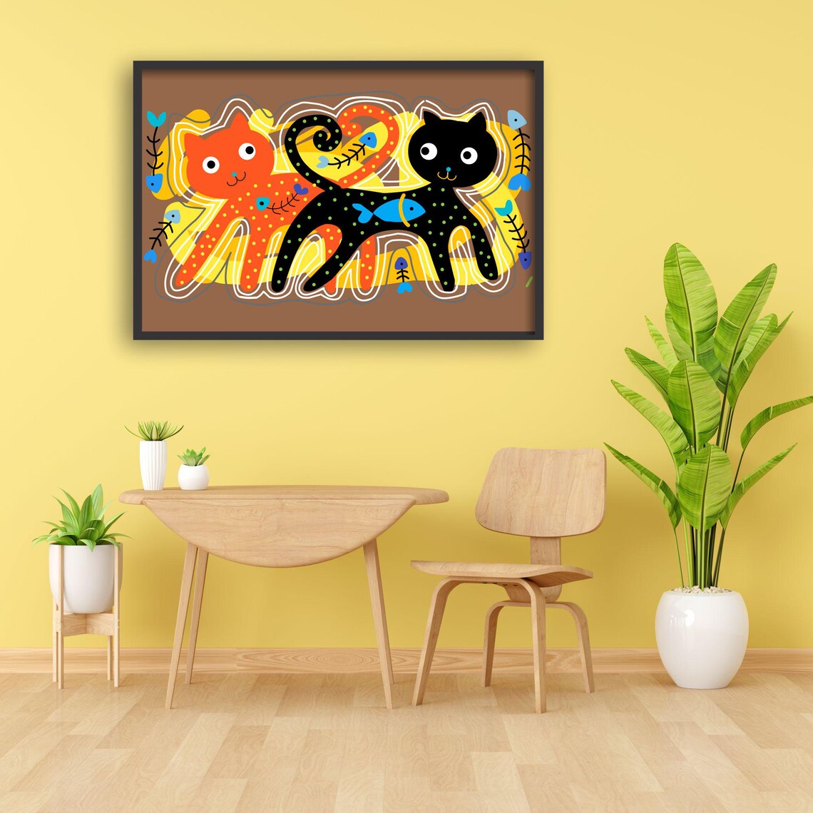 Whimsical Cat Illustration, Kids Room Boho Decor - Image 3