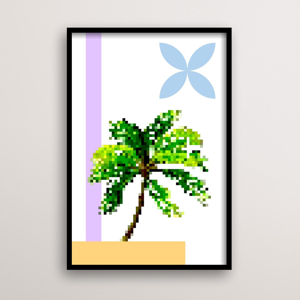 Retro Pixel Palm Tree Art Print, Modern Botanical