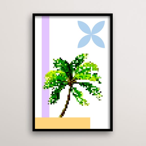 Retro Pixel Palm Tree Art Print, Modern Botanical