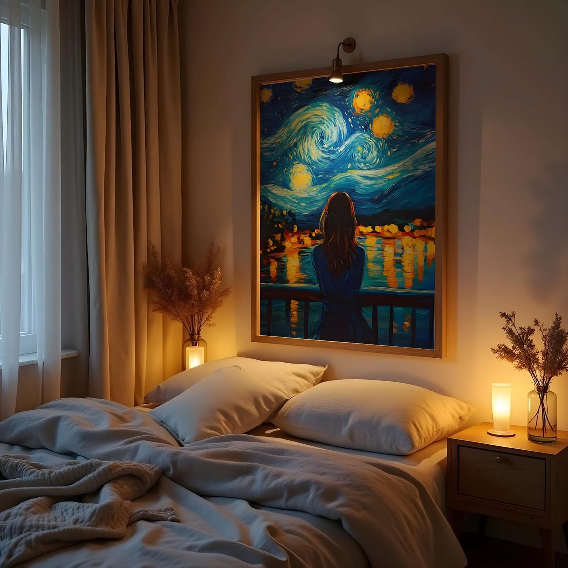 Van Gogh Woman Poster Starry Night Inspired Art Emotional Girl Silhouette Wall Decor For Reflective Boho Interiors - Image 4