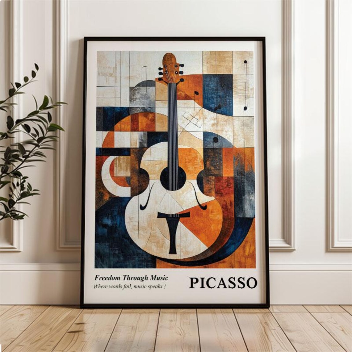 Pablo Picasso Freedom Through Music Cubist Guitar Abstract Art Poster