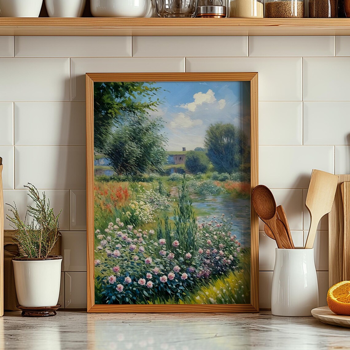 Monet Inspired Pink Peony Riverbank Garden Wildflower Meadow Poster - Image 4
