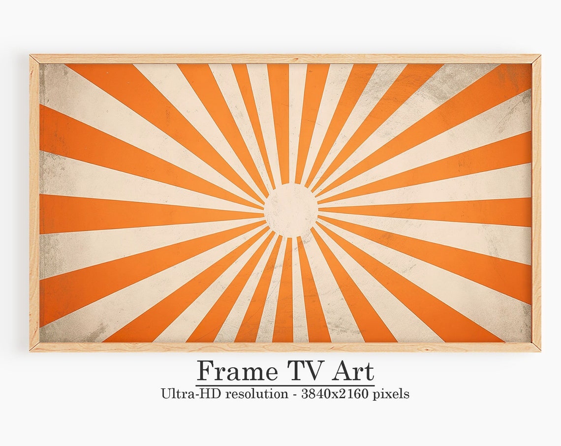 Burnt Orange Retro Sunburst Rays Mid Century Modern Art Poster