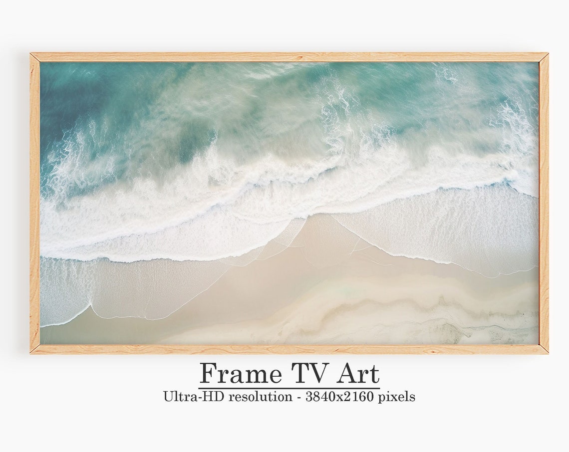 Aerial Ocean Waves Rolling Over Sandy Shore Minimalist Beach Poster