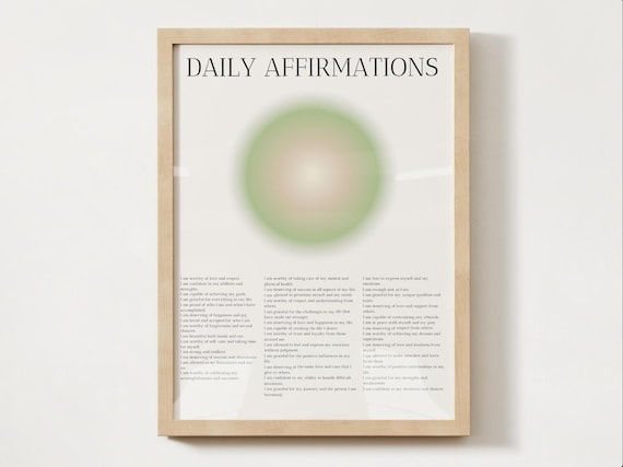 Daily Affirmations Green Aura Mindfulness Therapy Office Quote Poster