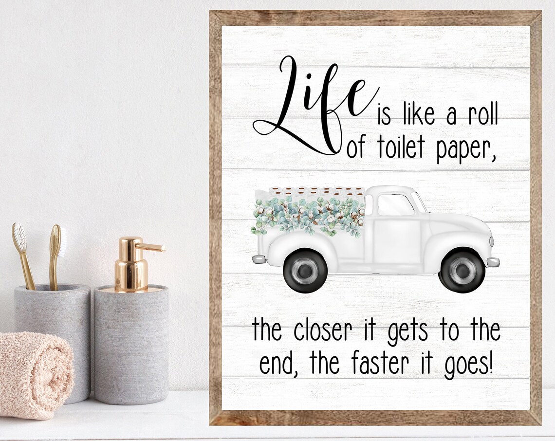 Vintage White Truck Funny Toilet Paper Quote Bathroom Poster