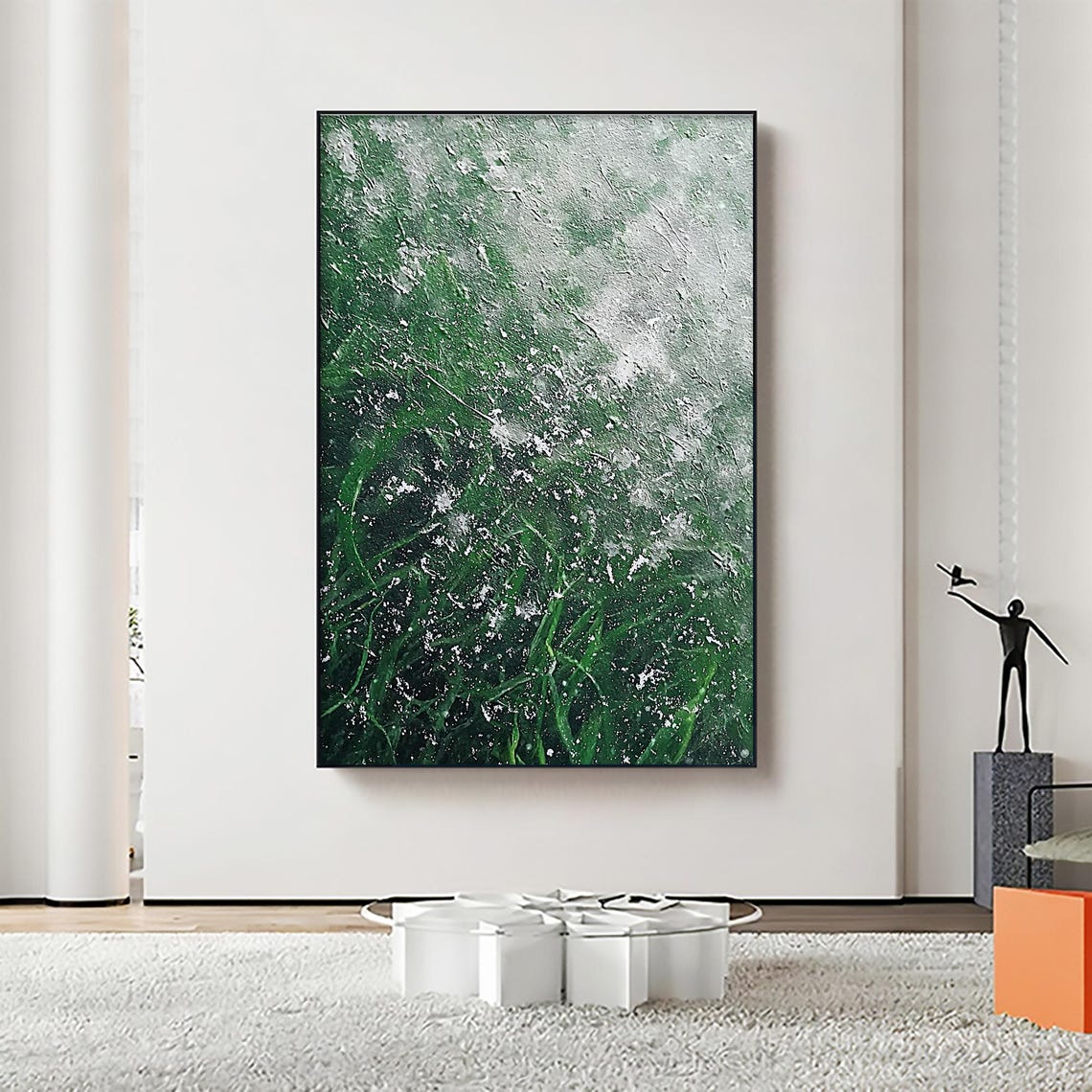 Heavy Snow Blanket Over Dark Green Grass Winter Nature Wall Art - Image 5