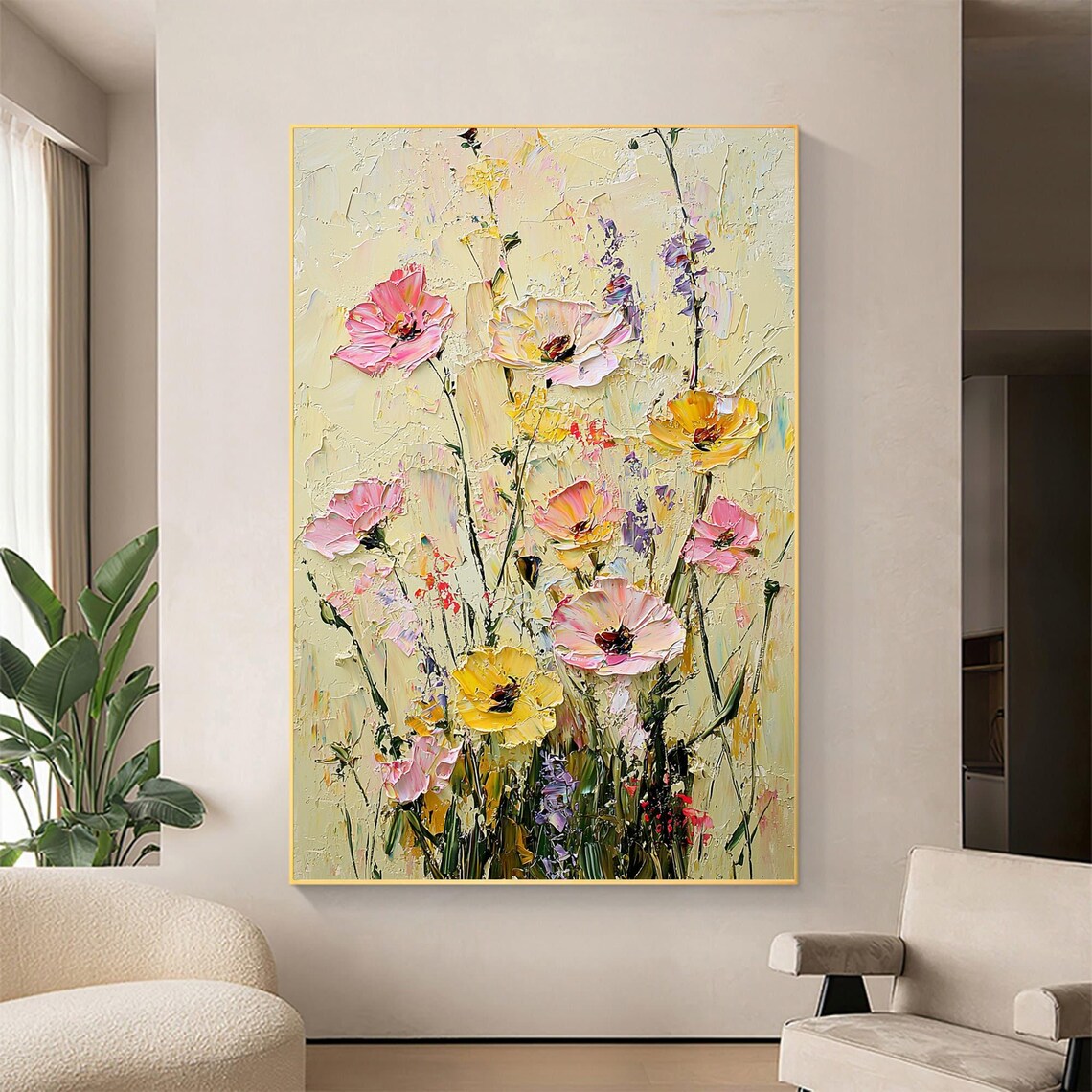 Pink Yellow Wildflowers Dancing with Lavender Sprigs Wall Art - Image 4