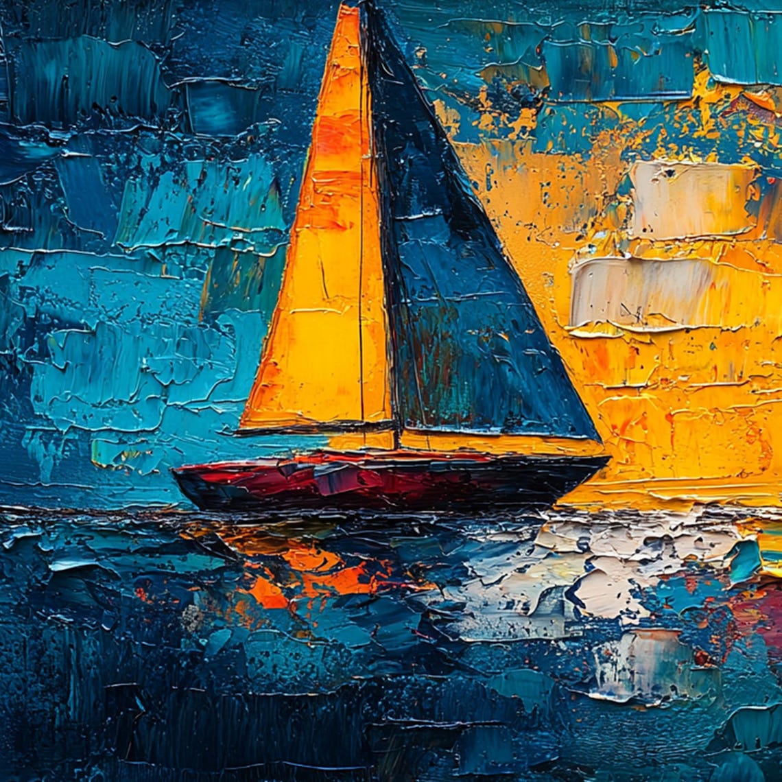 Original Nautical Seascape Oil Painting On Abstract Sailboat Art Large Wall Art Ocean Decor Custom Minimalist Painting Home Decor - Image 3